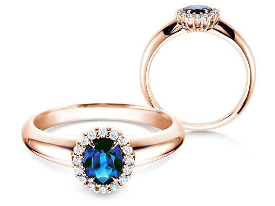 Anello di Fidanzamento Windsor in 9K oro bianco con zaffiro 0,60ct e diamanti 0,12ct