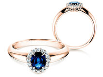 Anello di Fidanzamento Windsor in 14K oro rosa con zaffiro 0,60ct e diamanti 0,12ct