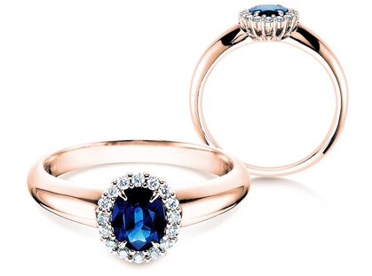 Anello di Fidanzamento Windsor in 9K oro rosa con zaffiro 0,60ct e diamanti 0,12ct