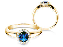 Anello di Fidanzamento Windsor in 14K oro giallo con zaffiro 0,60ct e diamanti 0,12ct