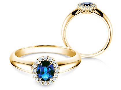 Anello di Fidanzamento Windsor in 18K oro giallo con zaffiro 0,60ct e diamanti 0,12ct