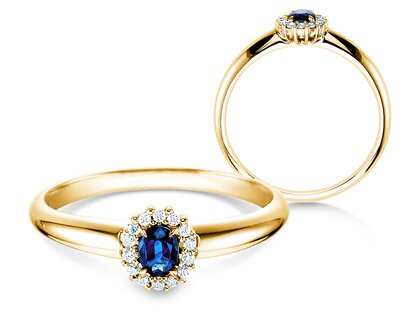 Anello di Fidanzamento Jolie in 14K oro giallo con zaffiro 0,25ct e diamanti 0,06ct