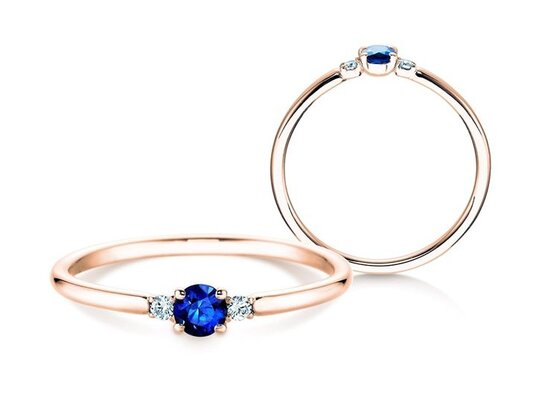 Anello di Fidanzamento  in 9K oro bianco con zaffiro 0,08ct e diamanti 0,02ct