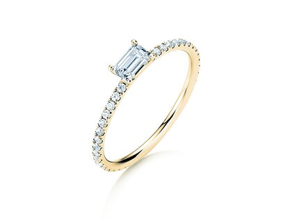 Anello di Fidanzamento Emerald-Cut in 14K oro giallo con diamanti 0,46ct G/VS