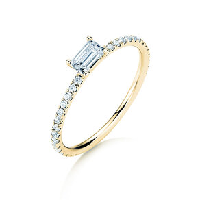 Anello di Fidanzamento Emerald-Cut in 14K oro giallo con diamanti 0,46ct G/VS