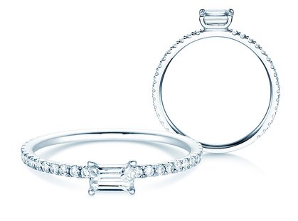 Anello di Fidanzamento Emerald-Cut in 14K oro bianco con diamanti 0,46ct G/VS