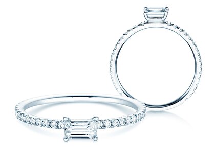 Anello di Fidanzamento Emerald-Cut in 14K oro bianco con diamanti 0,46ct G/VS