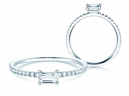 Anello di Fidanzamento Emerald-Cut in platino 950/- con diamanti 0,51ct