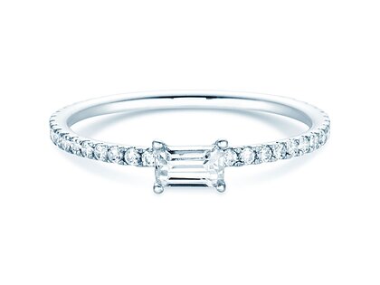 Anello di Fidanzamento Emerald-Cut in 14K oro bianco con diamanti 0,46ct G/VS