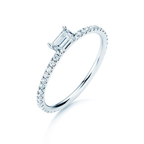 Anello di Fidanzamento Emerald-Cut in 14K oro bianco con diamanti 0,46ct G/VS