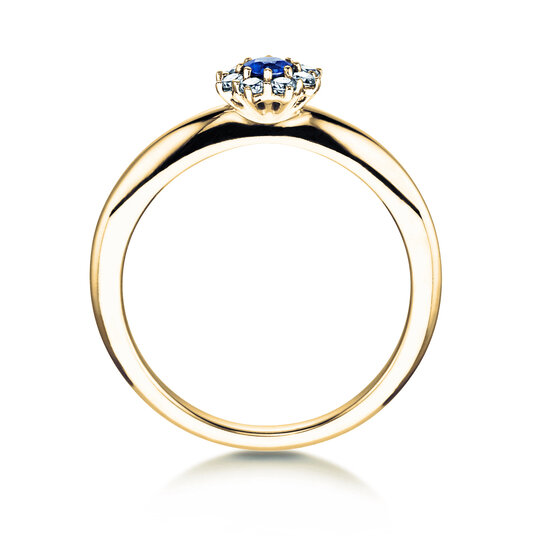 Anello di Fidanzamento Lovely in 9K oro giallo con zaffiro 0,10ct e diamanti 0,15ct