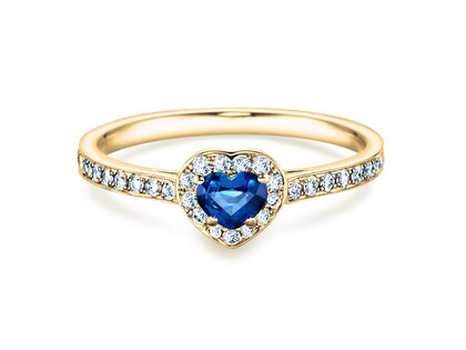 Anello di Fidanzamento Heart Saphir in 14K oro giallo con zaffiro 0,25ct e diamanti 0,34ct