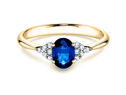 Anello di Fidanzamento Vivid in 14K oro giallo con zaffiro 1,00ct e diamanti 0,12ct