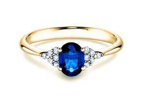 Anello di Fidanzamento Vivid in 14K oro giallo con zaffiro 1,00ct e diamanti 0,12ct