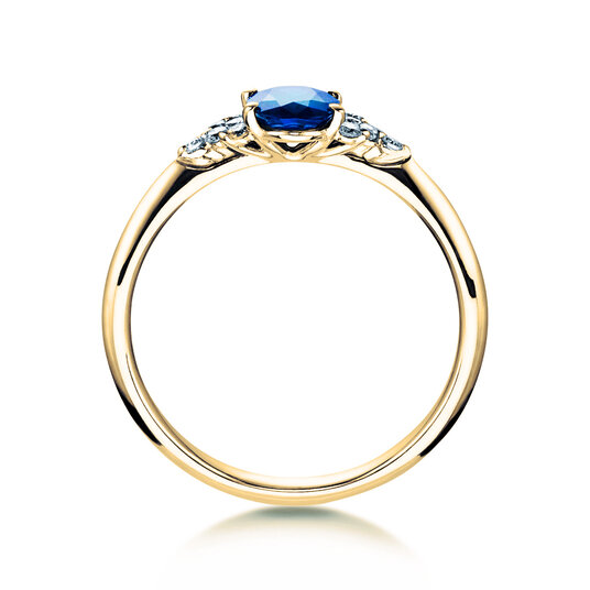 Anello di Fidanzamento  in 9K oro giallo con zaffiro 1,00ct e diamanti 0,12ct