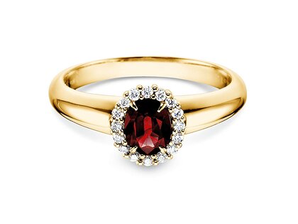 Anello di Fidanzamento Windsor in 14K oro giallo con rubino 0,60ct e diamanti 0,12ct