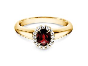 Anello di Fidanzamento Windsor in 14K oro giallo con rubino 0,60ct e diamanti 0,12ct
