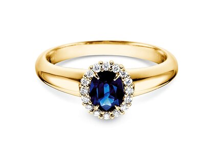 Anello di Fidanzamento Windsor in 14K oro giallo con zaffiro 0,60ct e diamanti 0,12ct