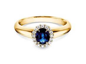 Anello di Fidanzamento Windsor in 14K oro giallo con zaffiro 0,60ct e diamanti 0,12ct