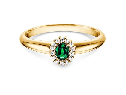 Anello di Fidanzamento Jolie in 14K oro giallo con smeraldo 0,25ct e diamanti 0,06ct