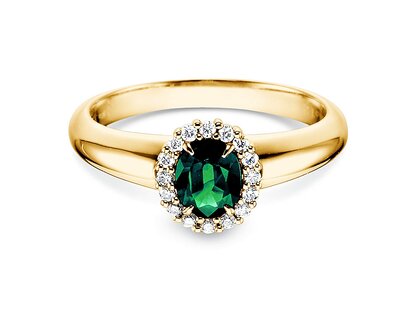Anello di Fidanzamento Windsor in 9K oro giallo con smeraldo 0,60ct e diamanti 0,12ct