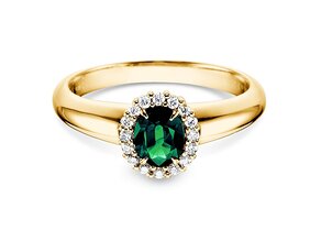 Anello di Fidanzamento Windsor in 9K oro giallo con smeraldo 0,60ct e diamanti 0,12ct