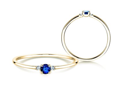 Anello di Fidanzamento Vivid Petite in 14K oro giallo con zaffiro 0,08ct e diamanti 0,02ct