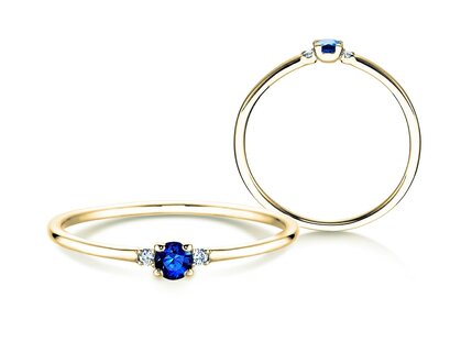 Anello di Fidanzamento  in 9K oro giallo con zaffiro 0,08ct e diamanti 0,02ct