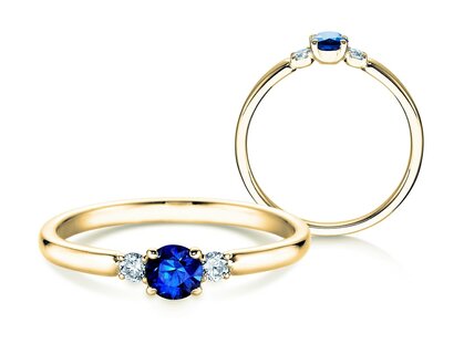Anello di Fidanzamento  in 9K oro giallo con zaffiro 0,23ct e diamanti 0,07ct