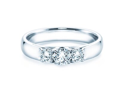 Anello di Fidanzamento 3 Stones in 14K oro bianco con diamanti 0,40ct G/SI