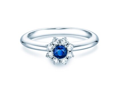 Anello di Fidanzamento Lovely in 14K oro bianco con zaffiro 0,25ct e diamanti 0,25ct
