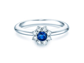 Anello di Fidanzamento Lovely in 14K oro bianco con zaffiro 0,25ct e diamanti 0,25ct