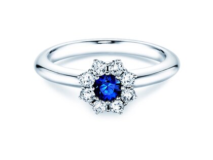 Anello di Fidanzamento Lovely in 14K oro bianco con zaffiro 0,33ct e diamanti 0,40ct