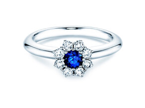 Anello di Fidanzamento Lovely in 14K oro bianco con zaffiro 0,33ct e diamanti 0,40ct