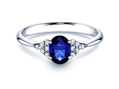 Anello di Fidanzamento Vivid in 14K oro bianco con zaffiro 1,00ct e diamanti 0,12ct