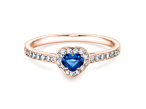 Anello di Fidanzamento Heart Saphir in 18K oro rosa con zaffiro 0,25ct e diamanti 0,34ct