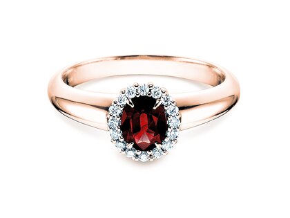 Anello di Fidanzamento Windsor in 18K oro rosa con rubino 0,60ct e diamanti 0,12ct