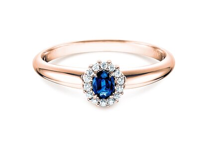 Anello di Fidanzamento Jolie in 18K oro rosa con zaffiro 0,25ct e diamanti 0,06ct