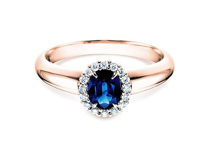 Anello di Fidanzamento Windsor in 14K oro rosa con zaffiro 0,60ct e diamanti 0,12ct