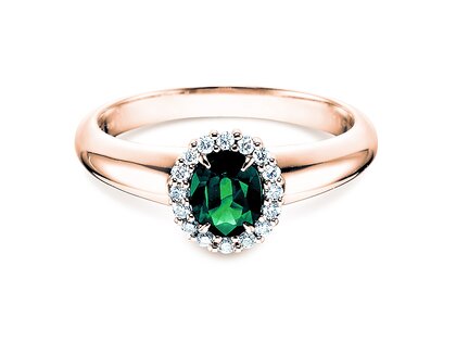Anello di Fidanzamento Windsor in 18K oro rosa con smeraldo 0,60ct e diamanti 0,12ct