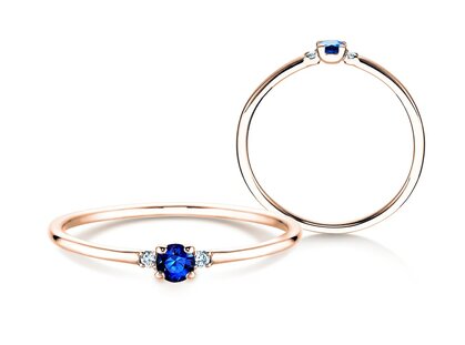Anello di Fidanzamento  in 9K oro rosa con zaffiro 0,08ct e diamanti 0,02ct