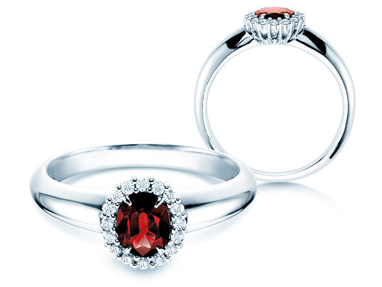 Anello di Fidanzamento Windsor in 9K oro bianco con rubino 0,60ct e diamanti 0,12ct