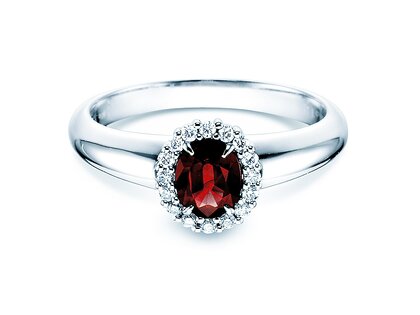 Anello di Fidanzamento Windsor in platino 950/- con rubino 0,60ct e diamanti 0,12ct