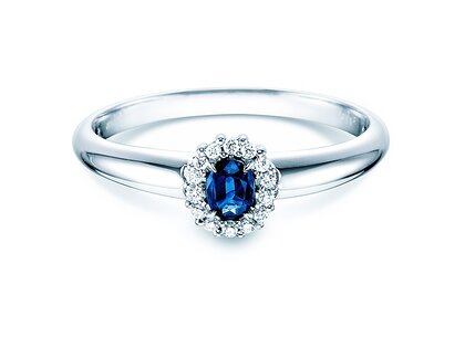 Anello di Fidanzamento Jolie in 9K oro bianco con zaffiro 0,25ct e diamanti 0,06ct