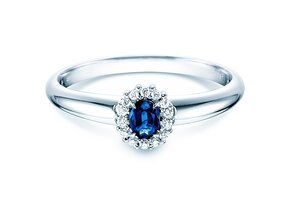 Anello di Fidanzamento Jolie in 9K oro bianco con zaffiro 0,25ct e diamanti 0,06ct