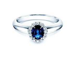 Anello di Fidanzamento Windsor in 14K oro bianco con zaffiro 0,60ct e diamanti 0,12ct