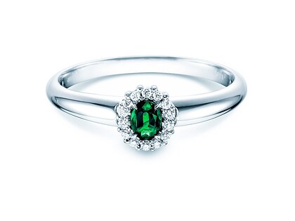 Anello di Fidanzamento Jolie in 9K oro bianco con smeraldo 0,25ct e diamanti 0,06ct