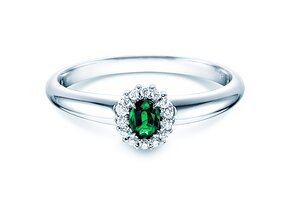 Anello di Fidanzamento Jolie in 9K oro bianco con smeraldo 0,25ct e diamanti 0,06ct