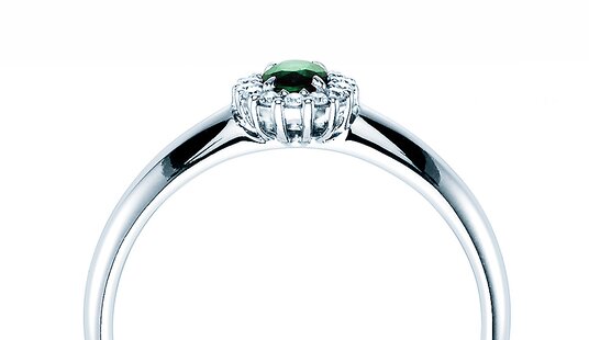 Anello di Fidanzamento Jolie in 9K oro bianco con smeraldo 0,25ct e diamanti 0,06ct