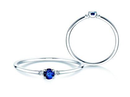 Anello di Fidanzamento  in 9K oro bianco con zaffiro 0,08ct e diamanti 0,02ct